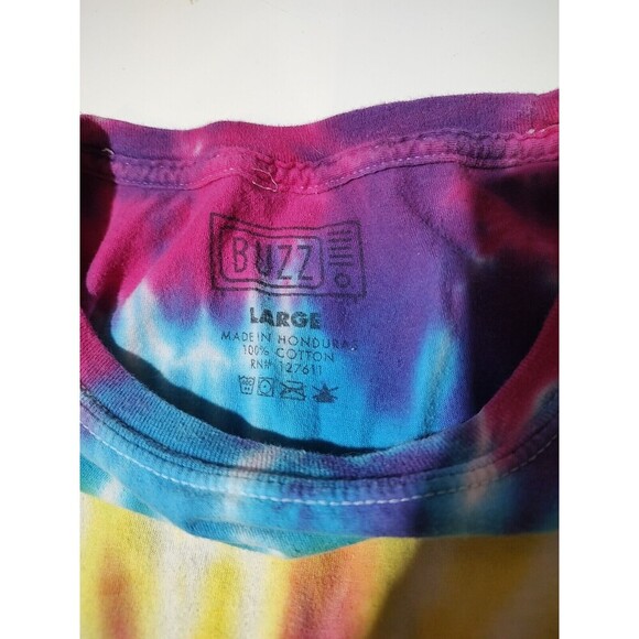 Tye Dye Tshirt bright Multi Color fringed tee shirt, hippie, Med Buzz Custom - Picture 3 of 4